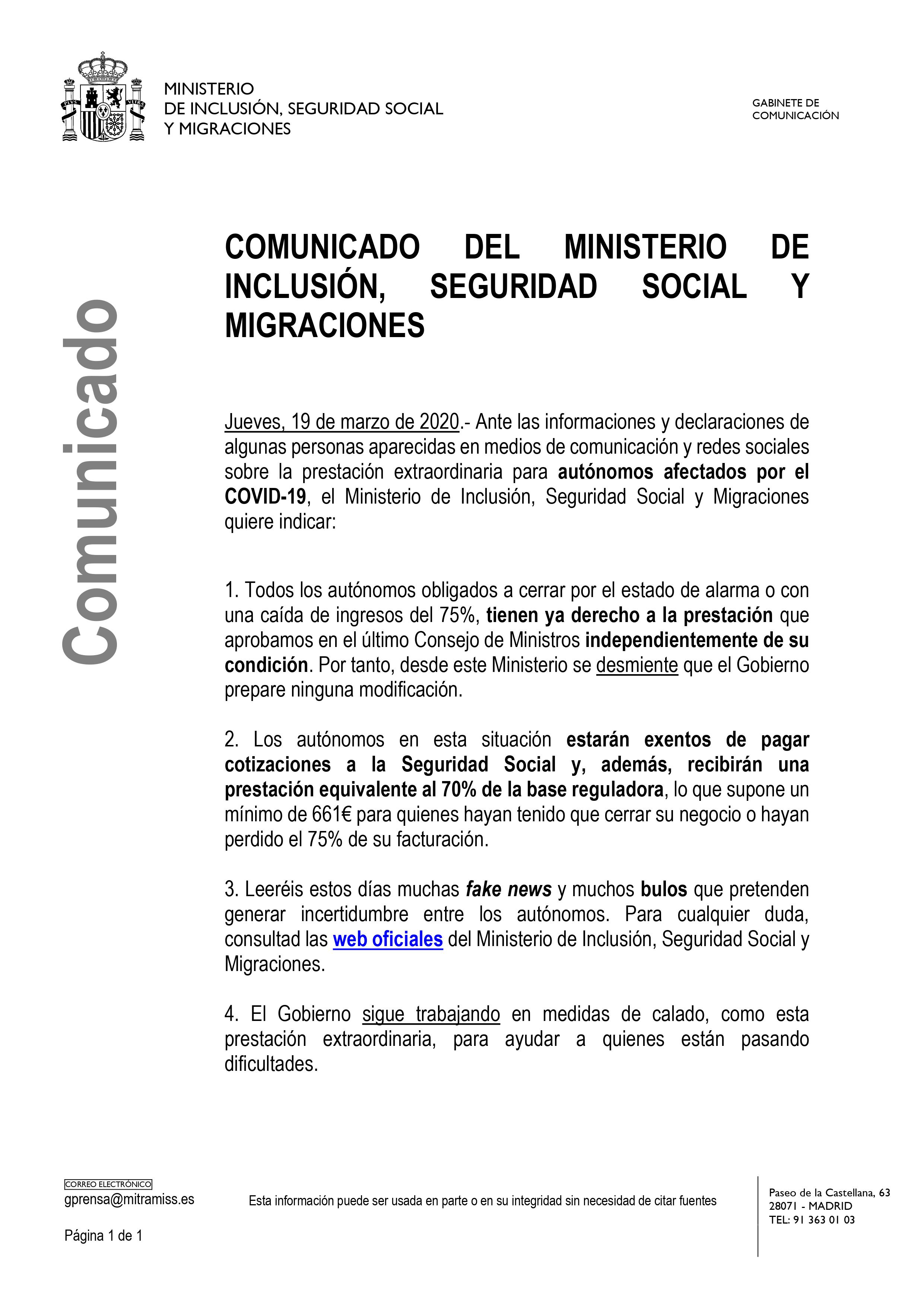 Prestación extraordinaria cese de actividad estado de alerta COVID19